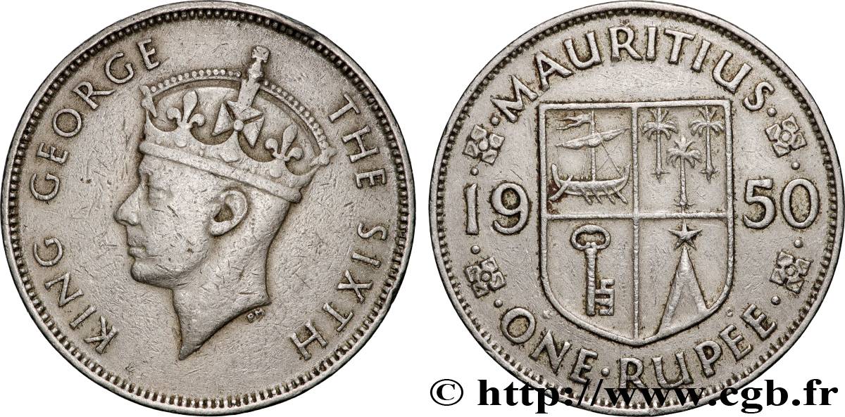 ÎLE MAURICE 1 Rupee (Roupie) roi Georges VI 1950 Londres TTB 