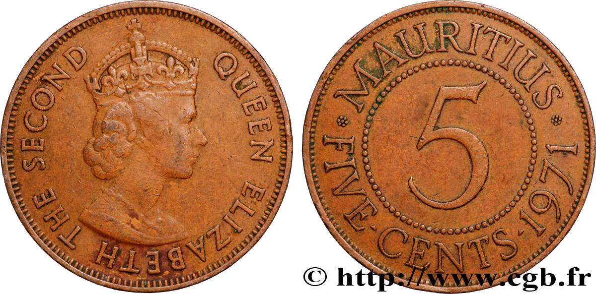 ÎLE MAURICE 5 Cents Elisabeth II 1971 Llantrisant TTB 