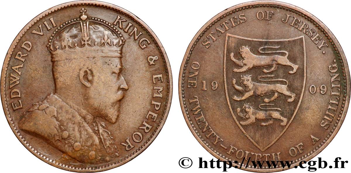 JERSEY 1/24 Shilling Edouard VII 1909 Londres VF 