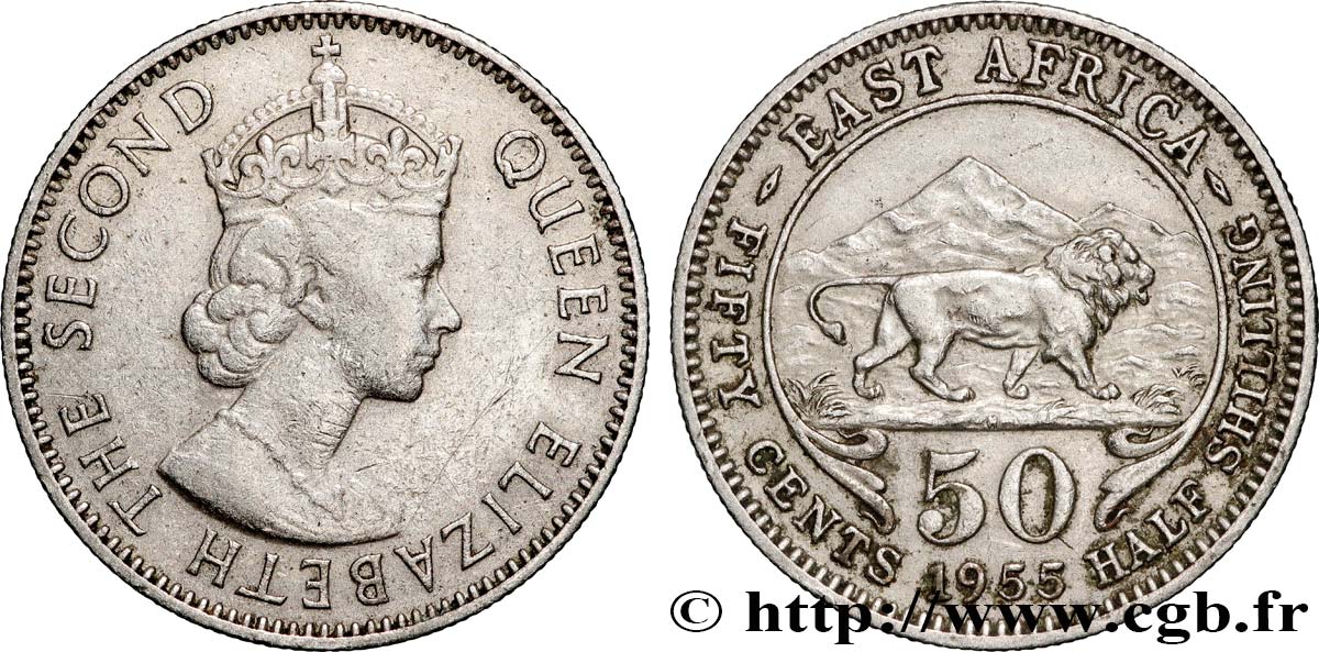 BRITISCH-OSTAFRIKA 50 Cents (1/2 Shilling) Elisabeth II 1955 Heaton SS 