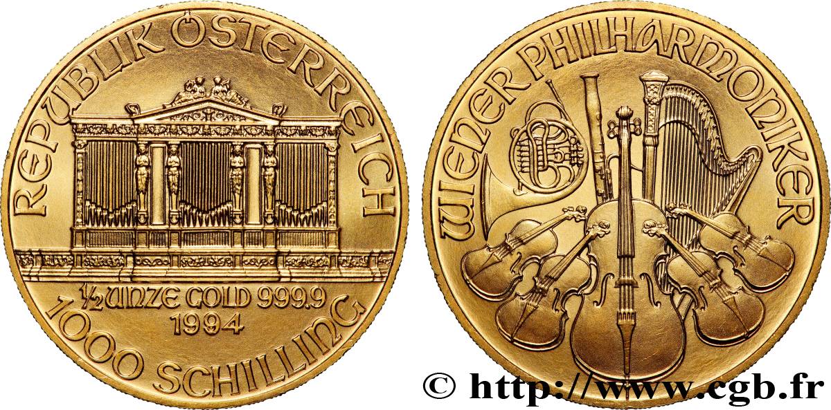 ORO, PALADIO Y PLATINO INVERSIÓN 1/2 Oz - 1000 schillings  1994 Vienne SC 