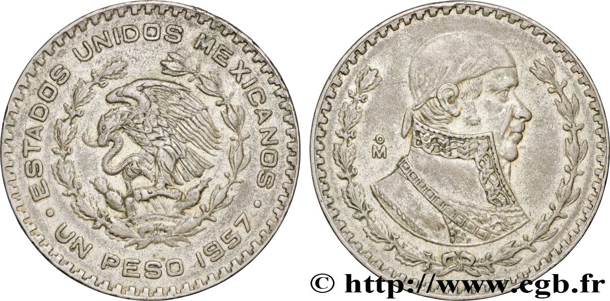 MEXICO 1 Peso Jose Morelos y Pavon 1957 Mexico XF 