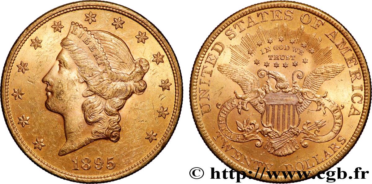 OR, PALLADIUM ET PLATINE INVESTISSEMENT 20 Dollars  Liberty  1895 Philadelphie TTB+ 