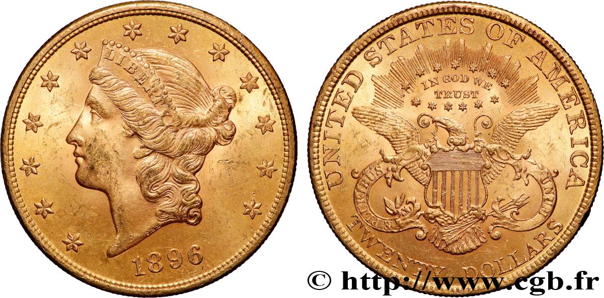 OR, PALLADIUM ET PLATINE INVESTISSEMENT 20 Dollars  Liberty  1896 Philadelphie TTB+ 