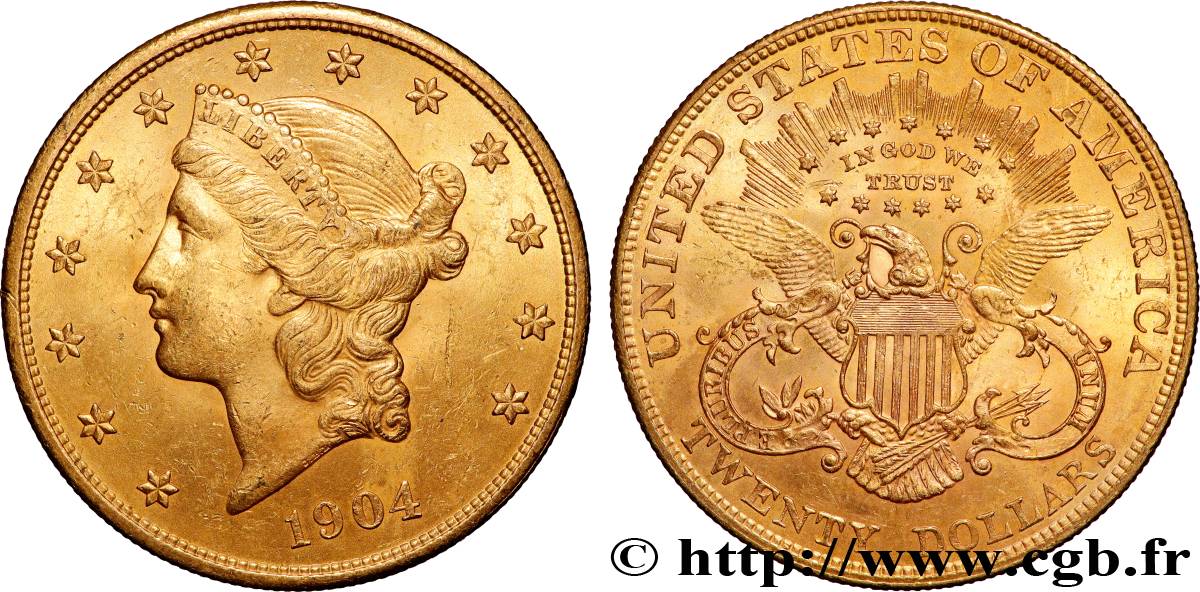 ORO, PALLADIO E PLATINO: INVESTIMENTI 20 Dollars  Liberty  1904 Philadelphie SPL 