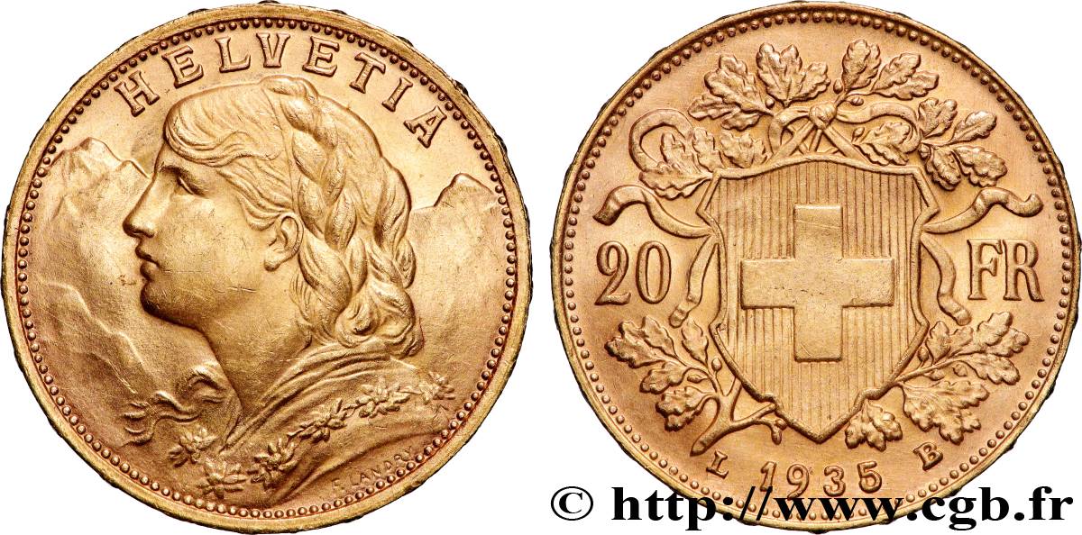 ORO, PALLADIO E PLATINO: INVESTIMENTI 20 Francs  Vreneli  1935 Berne SPL 