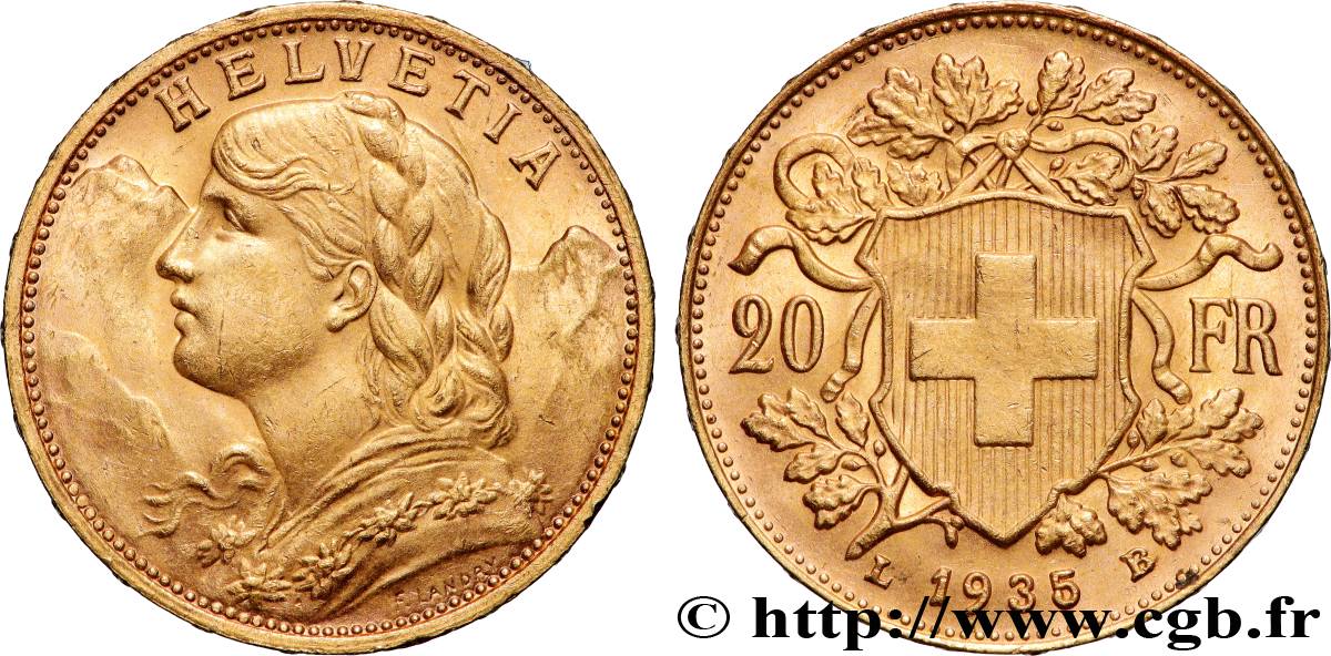 ORO, PALLADIO E PLATINO: INVESTIMENTI 20 Francs  Vreneli  1935 Berne SPL 