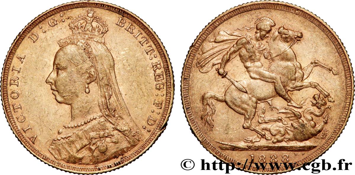 GOLD, PALLADIUM & PLATINUM INVESTMENT 1 Souverain Victoria buste du jubilé 1888 Londres XF 