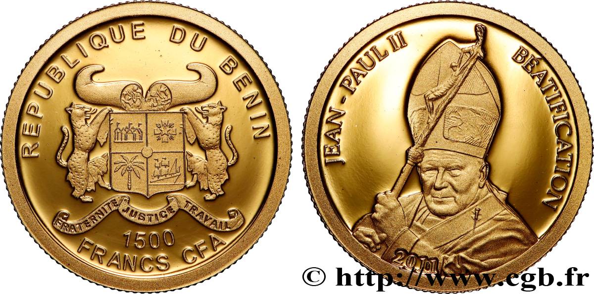 BENIN 1500 Francs CFA Proof béatification Jean-Paul II 2011  MS 