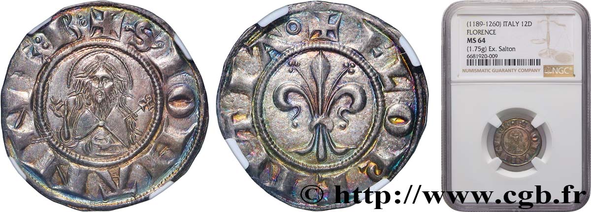 ITALY - FLORENCE - REPUBLIC Fiorino de 12 deniers ou 1 soldo, 2e série 1318 Florence MS64 NGC