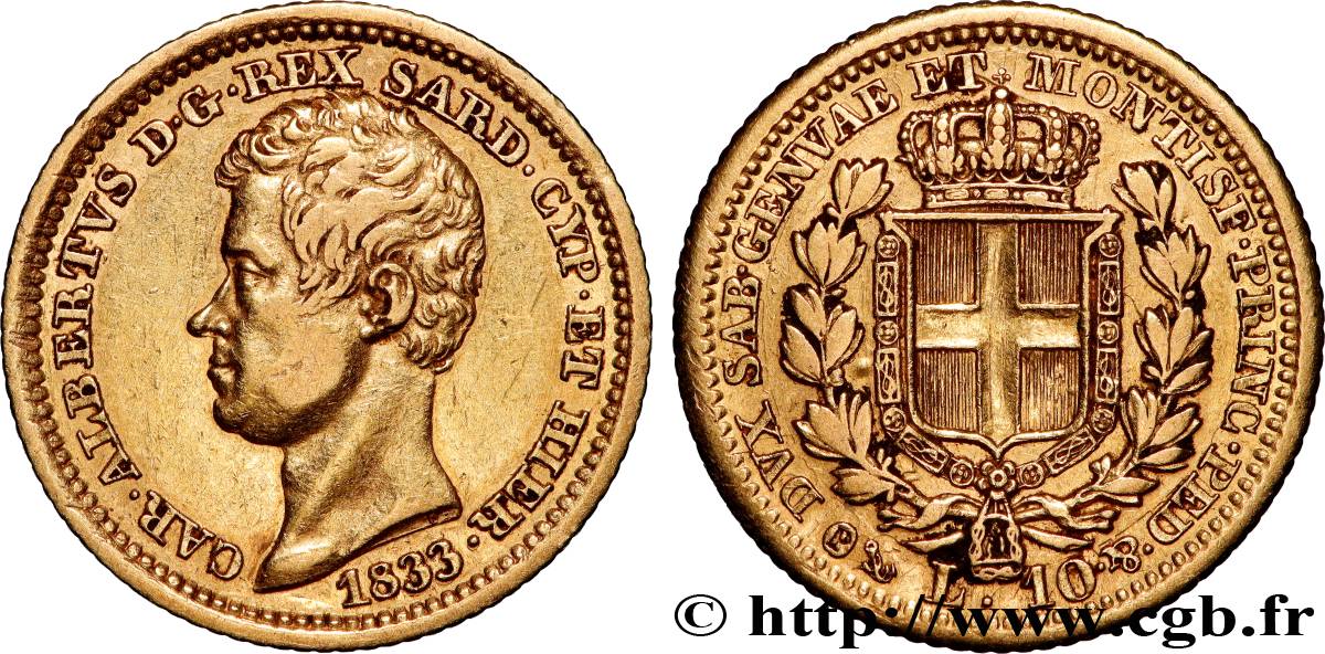 ITALY - KINGDOM OF SARDINIA - CHARLES-ALBERT 10 Lire 1833 Gênes XF 