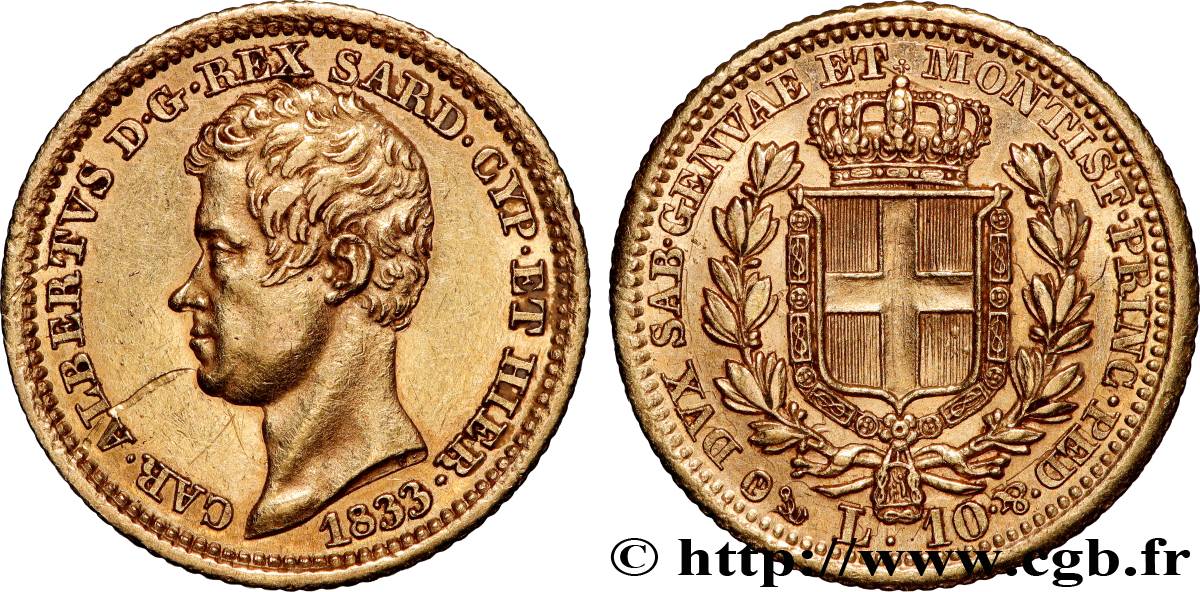 ITALY - KINGDOM OF SARDINIA - CHARLES-ALBERT 10 Lire 1833 Gênes AU 