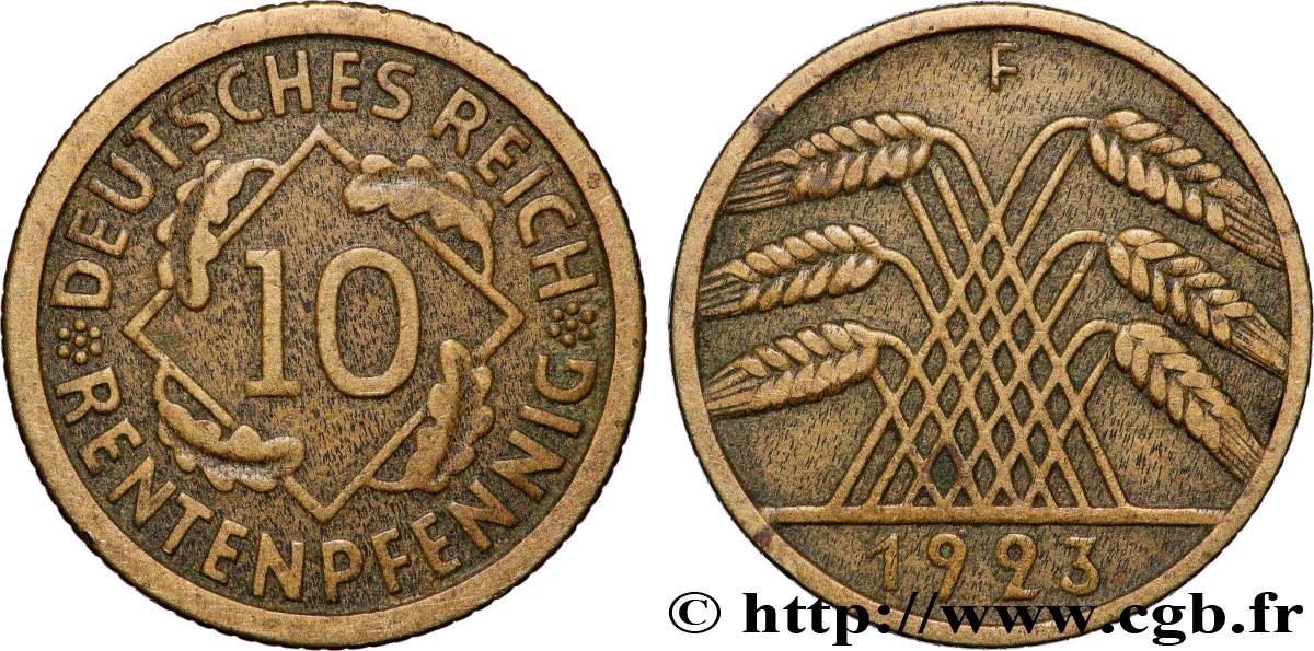 GERMANY 10 Rentenpfennig 1923 Stuttgart XF 