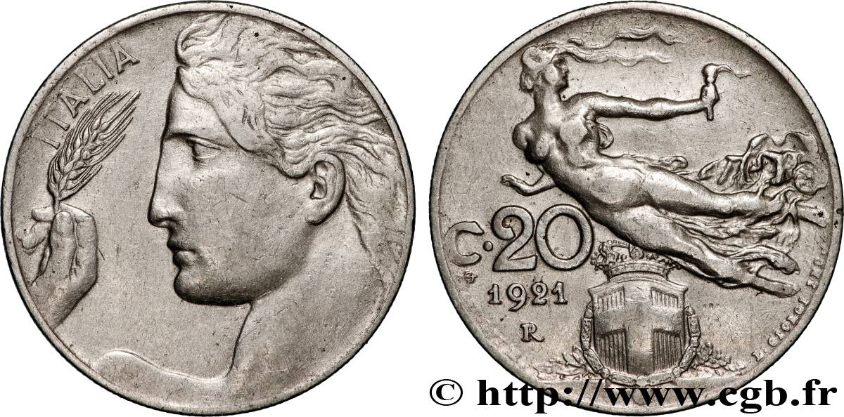 ITALIE 20 Centesimi allégorie de la Liberté 1921 Rome TTB+ 