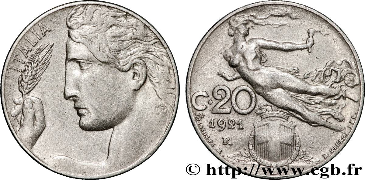 ITALIE 20 Centesimi allégorie de la Liberté 1921 Rome TTB+ 