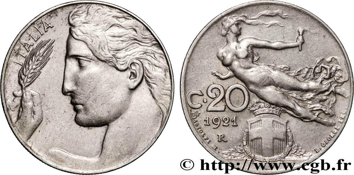 ITALIA 20 Centesimi allégorie de la Liberté 1921 Rome q.SPL 