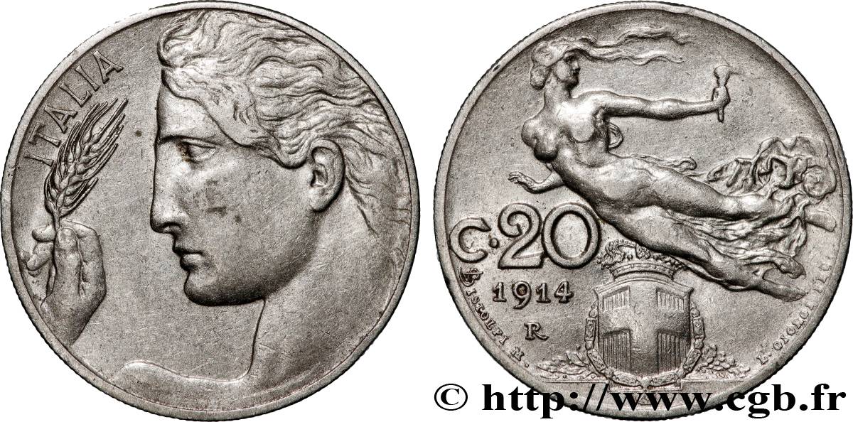 ITALIE 20 Centesimi  Italie / allégorie de la Liberté 1914 Rome TTB 