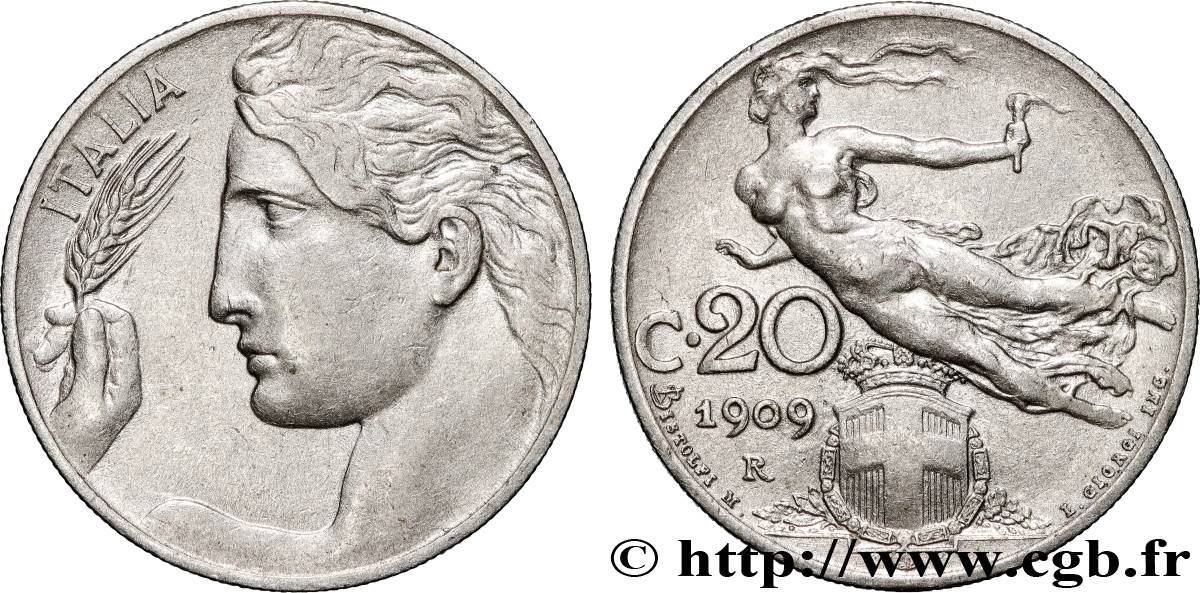 ITALIEN 20 Centesimi  Italie / allégorie de la Liberté 1909 Rome fVZ 