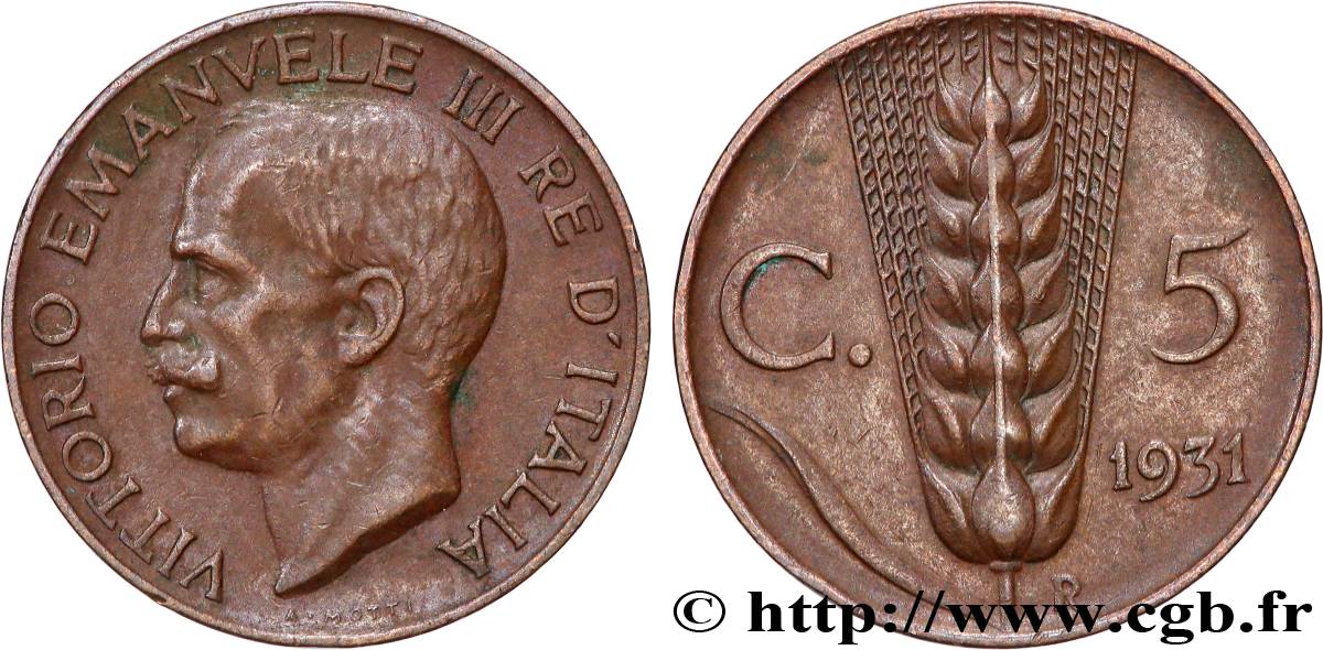 ITALY 5 Centesimi  Victor Emmanuel III 1931 Rome XF 