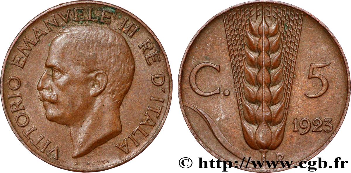 ITALIE 5 Centesimi  Victor Emmanuel III 1923 Rome - R TTB 