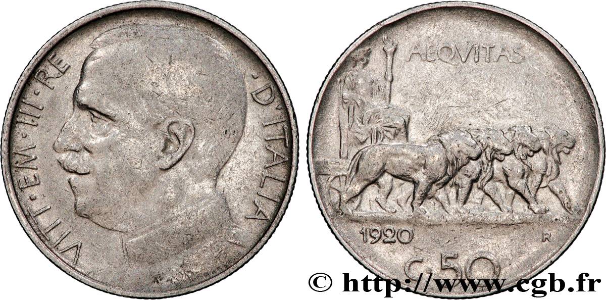 ITALY - KINGDOM OF ITALY - VICTOR-EMMANUEL III 50 Centesimi 1920 Rome VF 