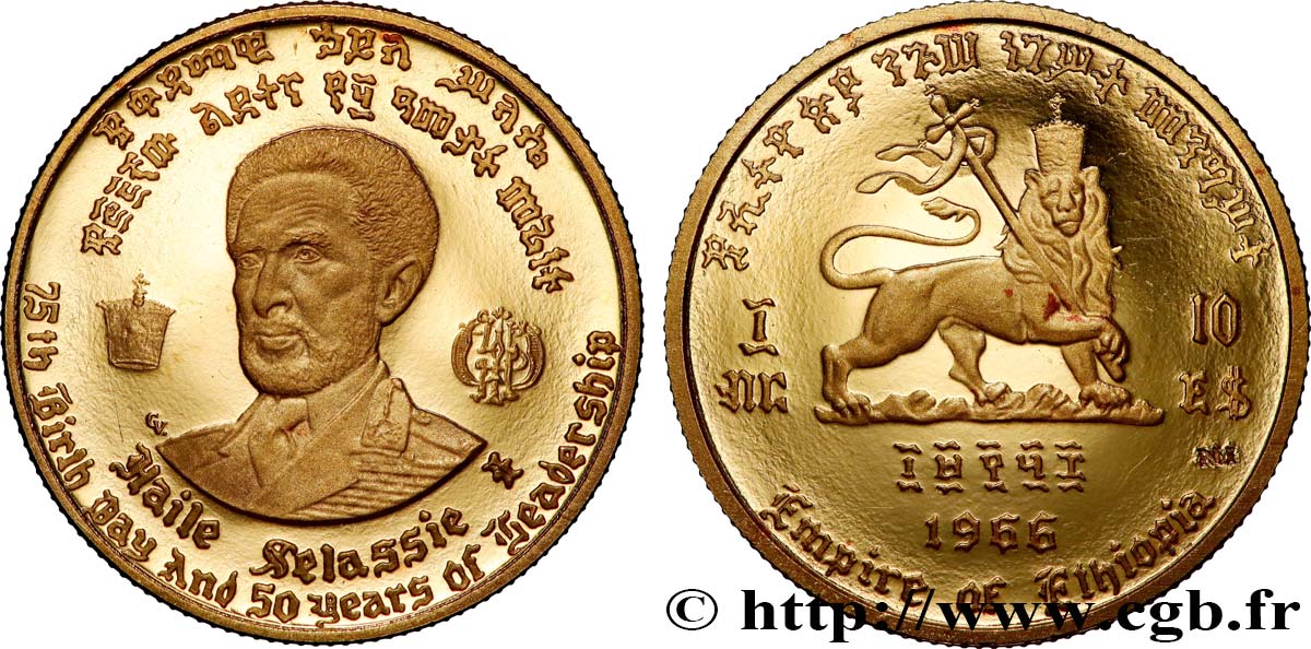 ETHIOPIA 10 Dollars Proof empereur Hailé Sélassié 1966  MS 