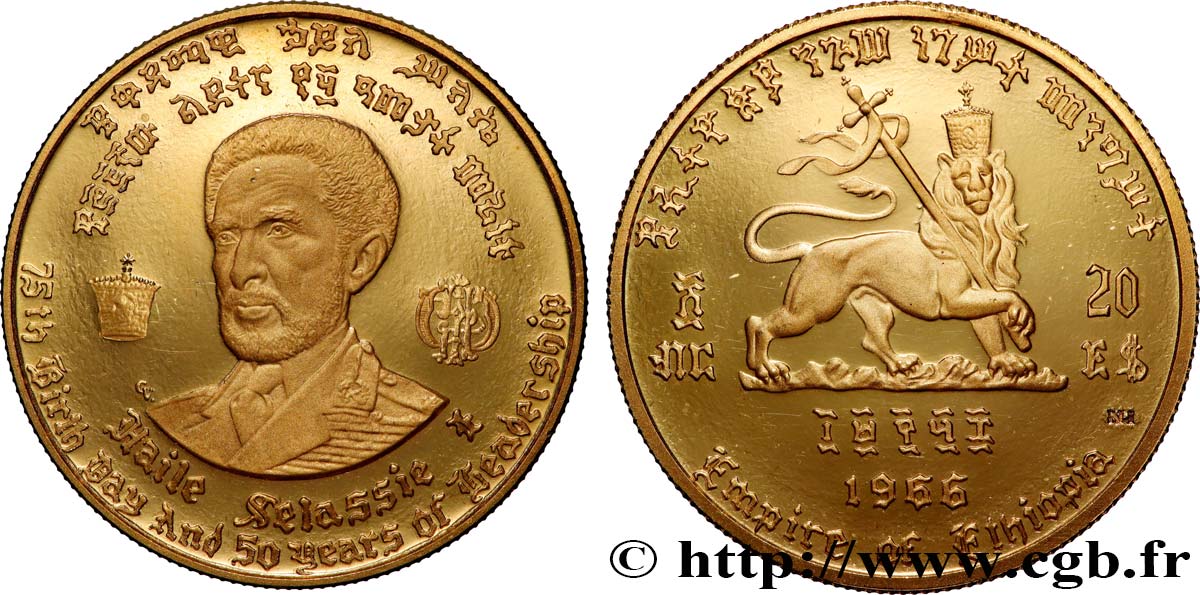 ETHIOPIA 20 Dollars Proof empereur Hailé Sélassié 1966  MS 