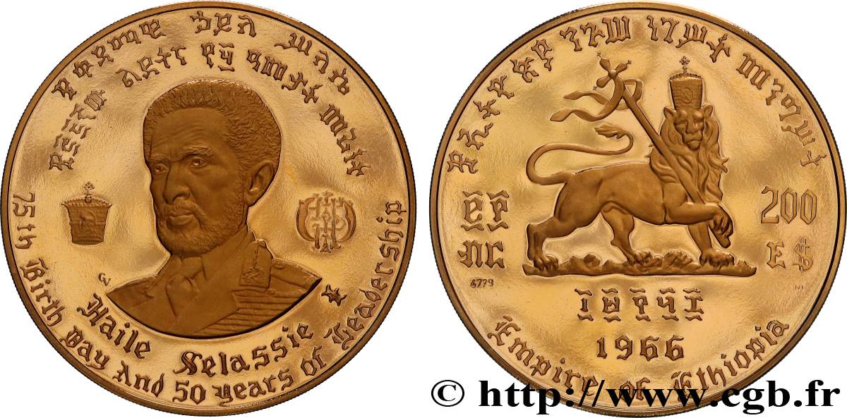 ETHIOPIA 200 Dollars Proof 75e anniversaire et 50 ans de règne de Hailé Selassié 1966  MS 