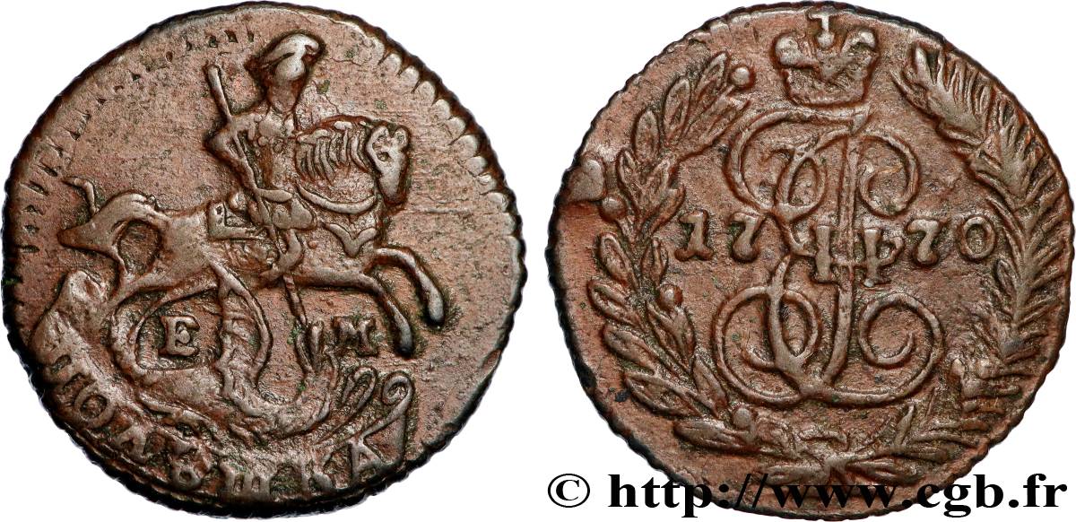 RUSSLAND - KATHARINA II Polushka (1/4 kopeck)  1770 Ekaterinenbourg SS 