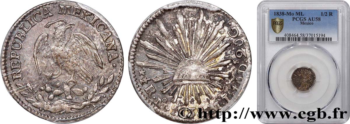MEXIQUE - RÉPUBLIQUE 1/2 Real 1838 Mexico SUP58 PCGS