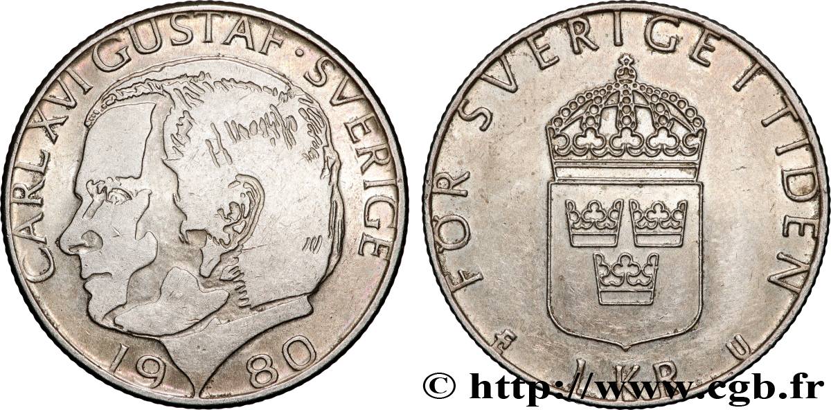 SVEZIA 1 Krona Charles XVI Gustave 1980 Eskilstuna SPL 