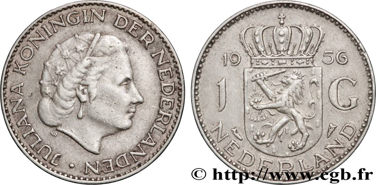 NETHERLANDS 1 Gulden Juliana 1956 Utrecht AU 