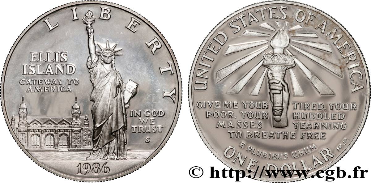 UNITED STATES OF AMERICA 1 Dollar Proof Statue de la Liberté, Ellis Island 1986 San Francisco - S MS 