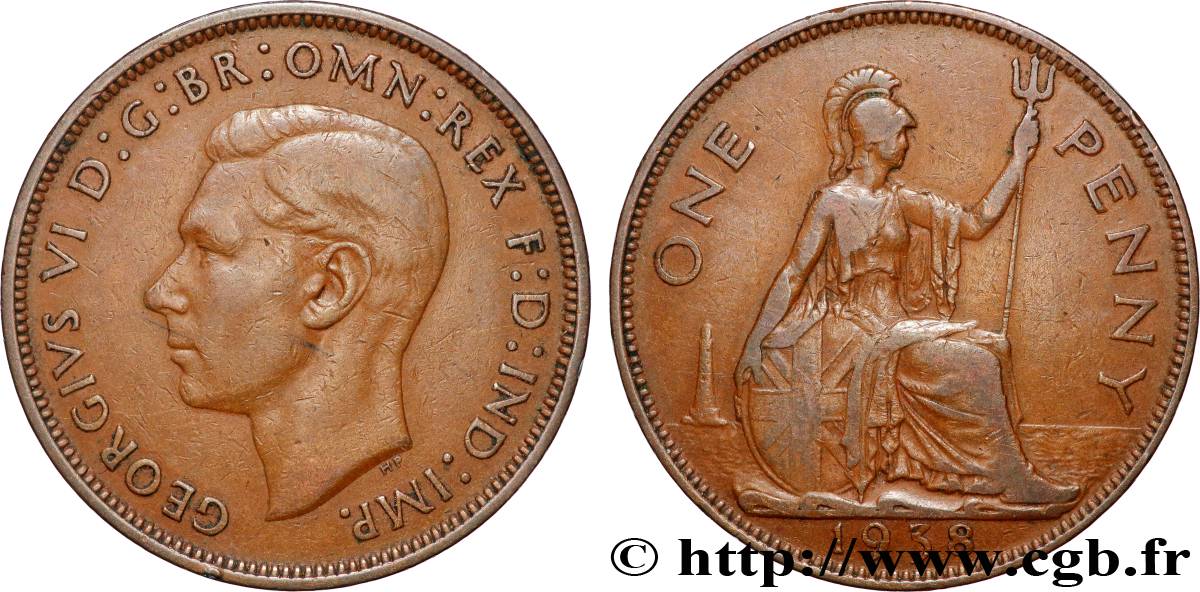 REINO UNIDO 1 Penny Georges VI 1938 Londres BC+ 