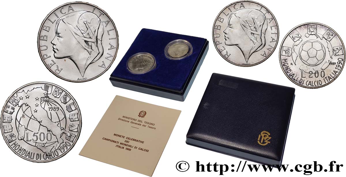 ITALY 200 et 500 Lires, Coupe du Monde de Football 1990 1990  MS 