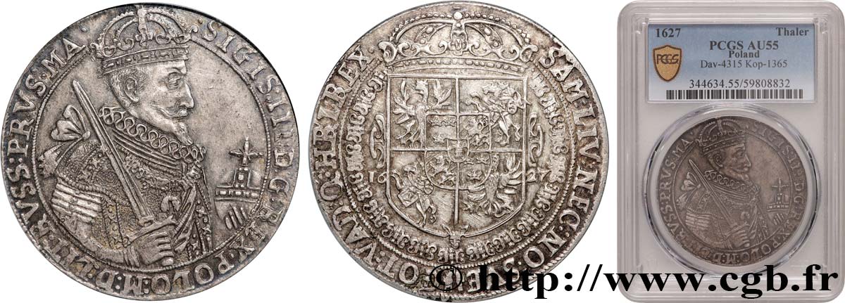 POLOGNE - ROYAUME DE POLOGNE - SIGISMOND III VASA Thaler 1627  SUP55 PCGS