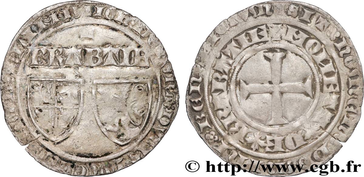 BRABANT - DUCHÉ DE BRABANT - JEANNE Gros aux écus ou demi-plaque 1387-1389 Louvain TTB 