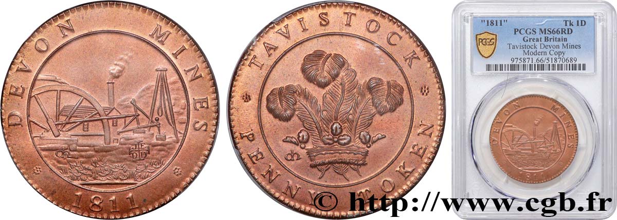 BRITISH TOKENS 1 Penny Token Tavistock Mines (Devon)  1811  MS66 PCGS