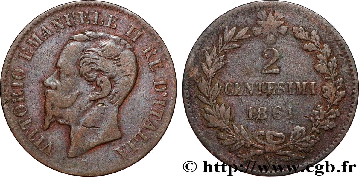ITALIA 2 Centesimi Victor Emmanuel II 1861 Naples - N BC 