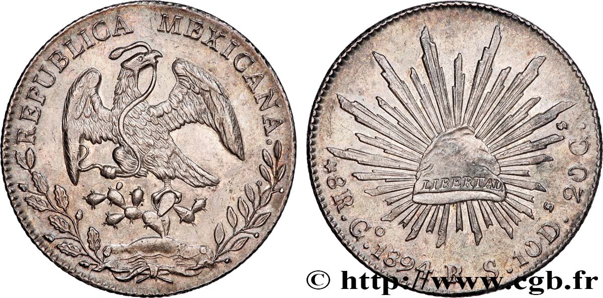 MEXICO 8 Reales 1894 Guanajuato AU 