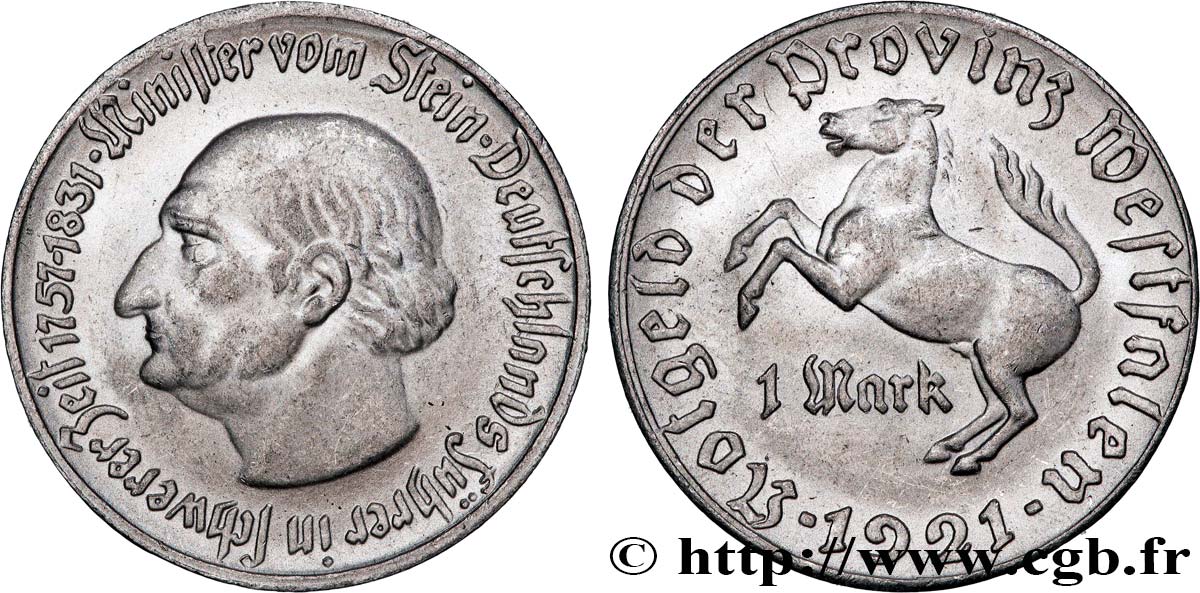 GERMANY 1 Mark  Westphalie vom Stein 1921  AU 