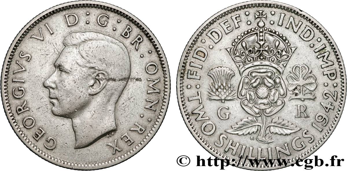 ROYAUME-UNI 1 Florin (2 Shillings) Georges VI 1942 Londres TB+ 