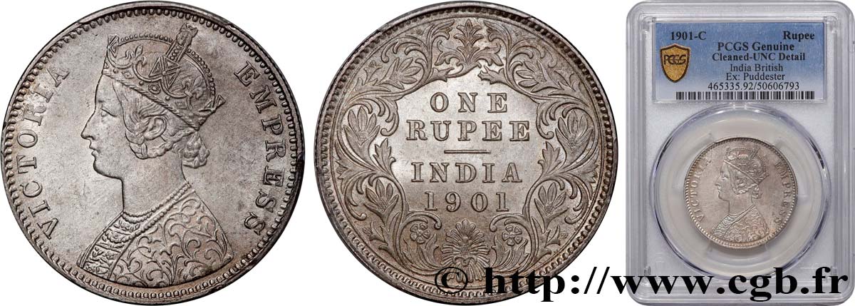 BRITISH INDIA 1 Rupee (Roupie) Victoria 1901 Calcutta MS PCGS
