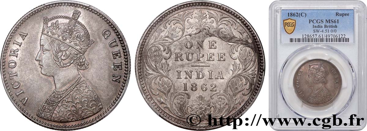 BRITISCH-INDIEN 1 Roupie Victoria 1862 Calcutta VZ61 PCGS