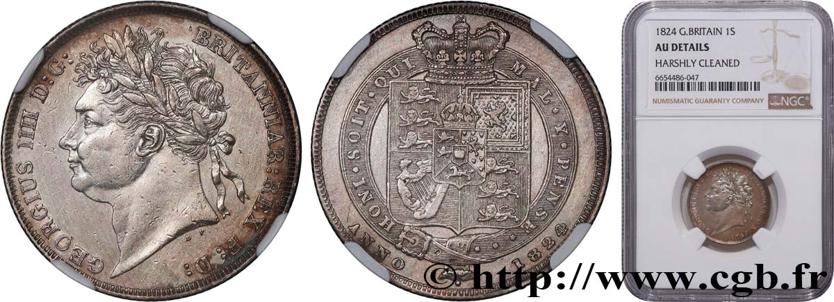GREAT BRITAIN - GEORGE IV 1 Shilling 1824  AU NGC