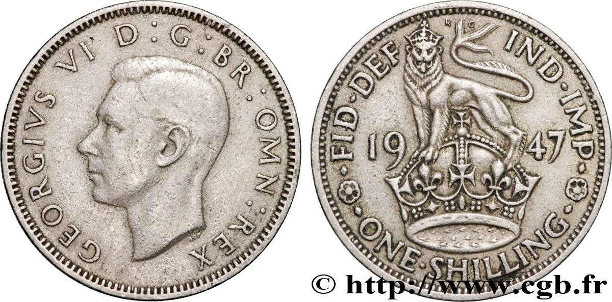UNITED KINGDOM 1 Shilling Georges VI cimier de l’Angleterre 1947  XF 