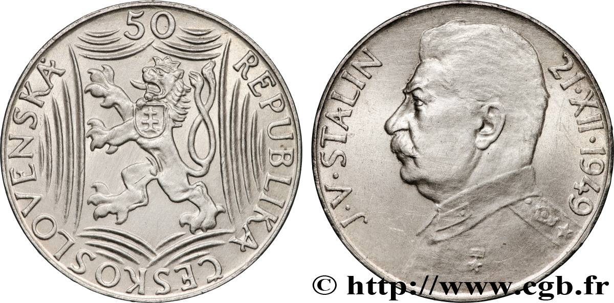 TCHÉCOSLOVAQUIE 50 Korun 70e anniversaire de Staline 1949  SUP 
