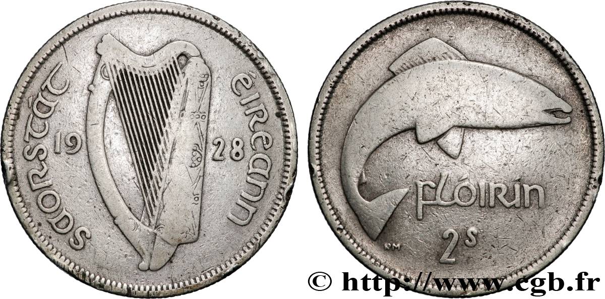 IRLANDE - ETAT LIBRE 2 Schilling / 1 Florin  1928  TB+ 