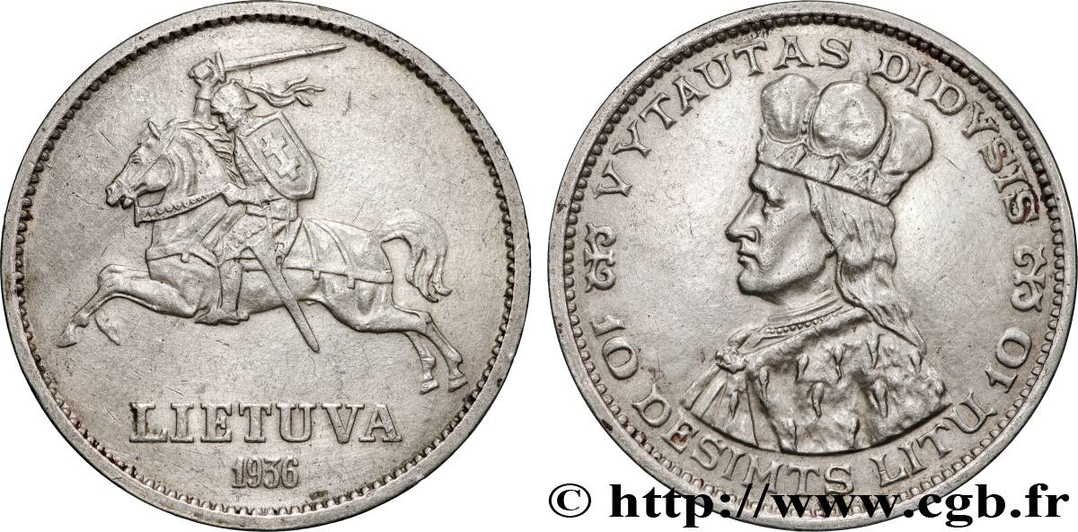 LITHUANIA 10 Litu Vytautas le Grand 1936  XF 