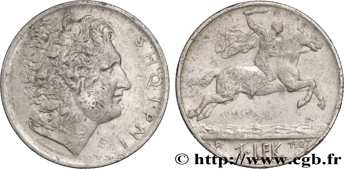 ALBANIE 1 Lek Alexandre / cavalier sur cheval bondissant 1927 Rome TTB 